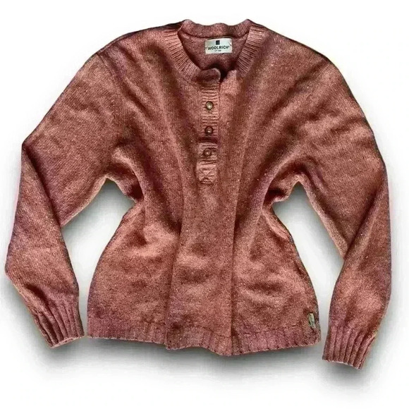 Woolrich Sweaters - vtg 90s orange‎ wool knit henley sweater pullover buttons cable ribbed p xl